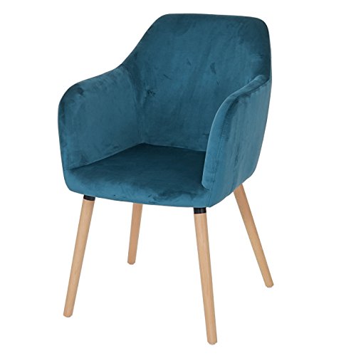 Mendler Chaise de Salle à Manger Malmö T381, rétro - Velours, Bleu pétrole