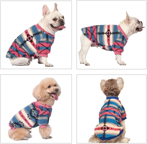 Yoolhamy Hundepullover für Kleine Hunde, Fleece Hunde Pullover, Winter Hundepulli, Ethnische Boho Winterkleidung Weich und warm Pullover Hund Thermische Welpen Dog Sweater (Pink, S)