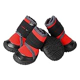 PETLOFT Hundeschuhe, 4pcs Anti Rutsch Pfotenschutz Hund Schuhe mit Einstellbar Verschlussriemen Dog Boots für Kleine Mittlere Große Hunde, Pfotenschutz für Hunde, Einfach Anzuziehen (XS, Rot)