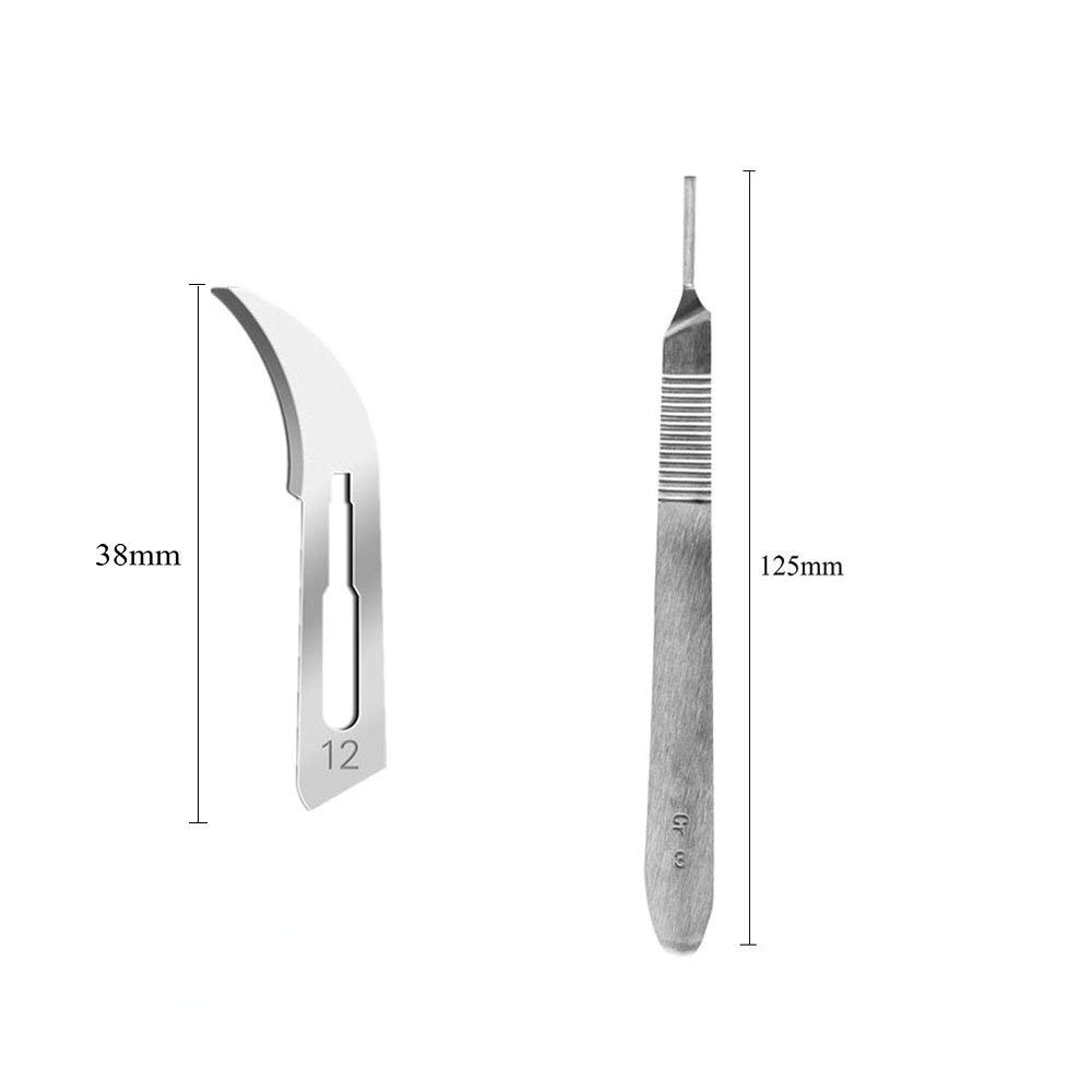 Scalpel Ostrza # 12 z uchwytem # 3 - sterylna maszynka do golenia z pojedynczym ostrzem do Dermaplaningu, rozszczepienia, podologii i i profesjonalnej pielęgnacji skóry, usuwania trądziku, naprawy telefonu komórkowego