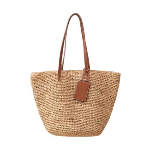 Bolso Paja Bolso Tejido Con Costuras De Piel De Vaca De Rafia De Verano, Bolso De Hombro Con Asa De Cuero, Bolso De Mensajero Bolso Paja Mujer