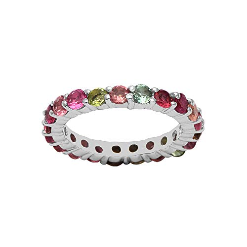 2mm Tourmaline Full Eternity Stackable Wedding Engagement Band Ring 925 Sterling Silver Choose Color (10)