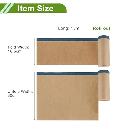 Image of Pre-Taped Masking Paper Automotive Paint Masking Paper Kraft Paper Natural Fiber Material 1 Pc 1500x30cm / 49.21ftx11.81 inch Brown Blue