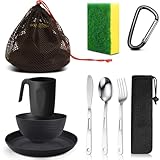 Scout Camping Mess Kit for 1 Person Boy Scout Dishes Set Girl Scout Mess Kit with Mesh Bag Reusable Light Weight Eating Utensils Plastic Camping Cutlery Set for Travel Camp