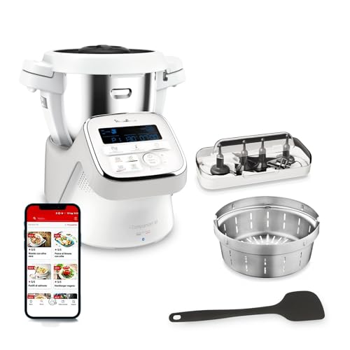 Moulinex I-Companion XL Robot Cuiseur Connecté -14 Fonctions Automatiques - Capacité 10 Personnes, Blanc, Gris - Fabriqué en France