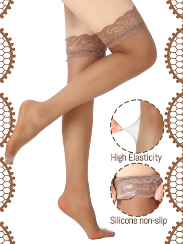 Image of Boao Women Thigh High Stockings Anti-skid Silicone Lace Stockings Silk Stocking Tights for Women and Girls Supplies