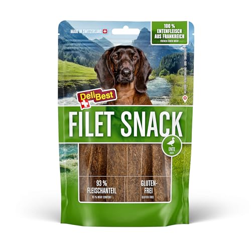 DeliBest Filet Snack aus Entenfleisch I Hundesnacks getreidefrei I Hundeleckerli als sortenreine Protein- und Energiequelle I Hundesnack mit hohem Fleischanteil I 90 g