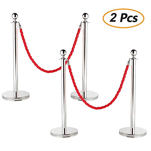 MultiWare 2 PCS Poteau de Guidage en Acier Inoxydable avec Corde Torsadée 1.5m pour Le Contrôle des Foules
