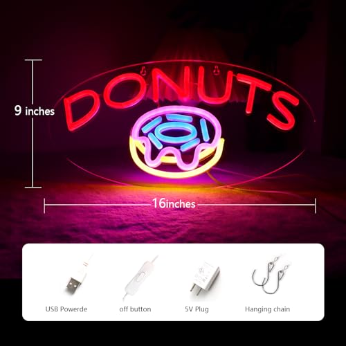 Image of DONUTS Neon Signs for Wall Decor Neon Lights for Business Led Signs Suitable for Bakery Dessert Cake Shop Convenience Stores Supermarkets 5V Power Adapter 16.1*9 Inch (Blue+ Red+Pink+Yellow)