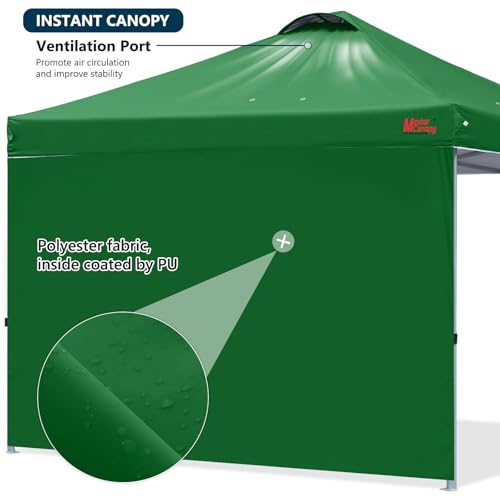 Image of MASTERCANOPY 8x8 Durable Pop Up Canopy Tent with 1 Sidewall, Forest Green