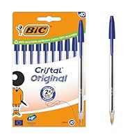 BIC Cristal Original Kugelschreiber mit mittlerer Spitze (1,00 mm), sechseckigem Schaft und passender Kappe – Blau, Kartonschachtel à 10