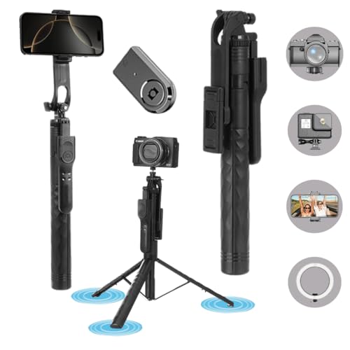 Image of Soopii 69-Inch Longest 360 Rotating Phone Gimbal Tripod Stand, Extendable 3 Legs Tripod with Bluetooth Selfie Stick, Stick for Video Shoot, Travel Tripod, Selfie Stand for iPhone /Gopro /Phone /Camera