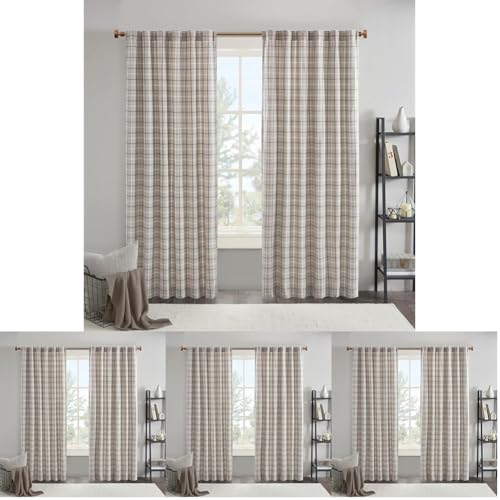 Image of Madison Park Anaheim Cabin Plaid Curtain Window, Thermal Insulated Fleece Lining, Living Room Decor Room Darkening Drape for Bedroom, 1- Single Panel, 50x95, Rod Pocket & Back Tab, Brown (Pack of 4)