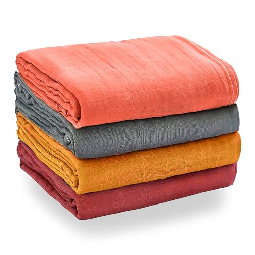 Image of Eden Bliss Pack Baby Swaddle Blankets, Soft Cotton Muslin Swaddle Blanket for Baby Boy & Girl, 47x47inch Unisex Lightweight Baby Blankets for Newborn Receiving Grey, Yellow, Maroon, Sand 47x47 cm