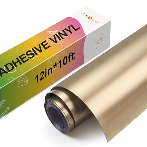 Image of HTVRONT Champagne Gold Metallic Permanent Vinyl - 12 inch x 10FT Matte Metallic Champagne Gold Permanent Adhesive Vinyl Compatible with Cricut Cutting Machine - Easy to Weed, Transfer & Apply