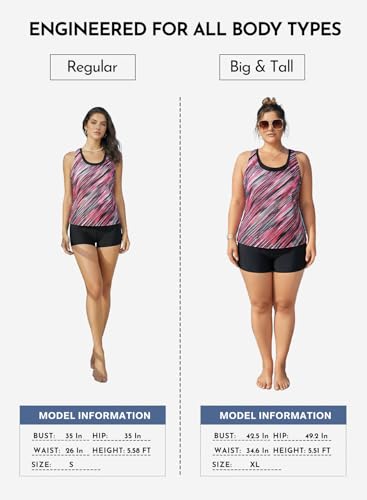 Image of Aleumdr Womens Athletic 3 Piece Tankini Swimsuits with Shorts Swim Tank Tops with Sports Bra and Boyshorts Bathing Suits