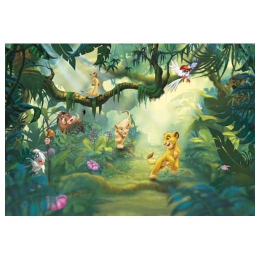 Komar Disney Fototapete Lion King Jungle | 368 x 254 cm | Tapete, Wand, Dekoration, Wandbelag, Wandbild, Wanddeko, Dschungel, Löwenjungen, Simba, Tiere, Wald | 8-475