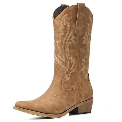 Image of Cowboy Boots for Women, Cowgirl Boots with Embroidered and Chunky Heel, Ideal for Daily Wear and Country Fashion