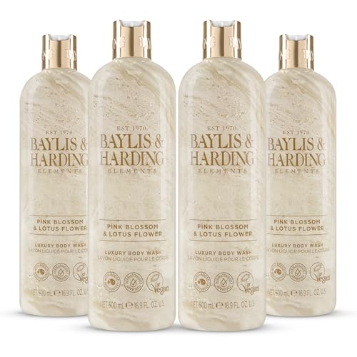 Image of Baylis & Harding Elements Pink Blossom & Lotus Flower Luxury Body Wash, 500 ml (Pack of 1) - Vegan Friendly