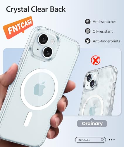 Image of FNTCASE for iPhone 15 Plus Case: for iPhone 14 Plus Case [Compatible with Magsafe] [Screen Protector] Anti Yellowing Transparent Clear Magnetic Phone Cover - Military Grade Shockproof Cases - Clear