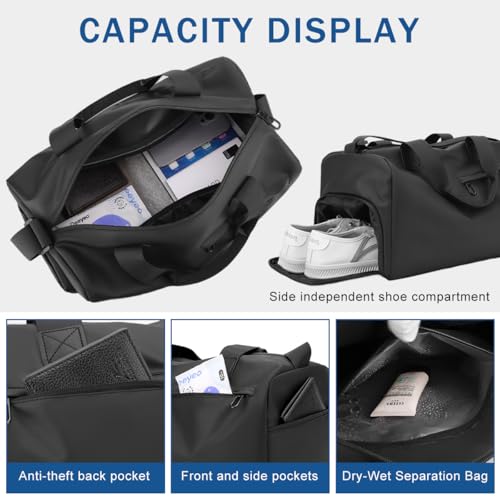 Image of GUSTAVE Waterproof PU Leather Gym Bag for Men, 19L Travel Duffle Bags for Travelling with Shoe Compartment, Wet Pocket, Adjustable Shoulder Strap, Overnight Carry On