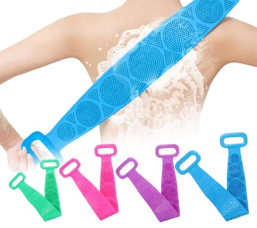 Sarthu Loofah Back Scrubber with Long Handle and Silicone Body Exfoliating Brush for Shower | Combo Pack of 2 | Deep Cleansing, Dead Skin Removal & Massage | Ideal for Men & Women | Multicolor 3