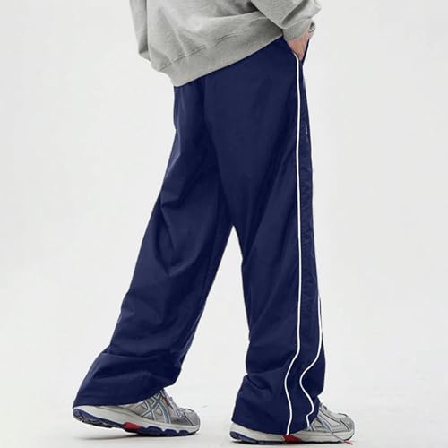 Track Pants Men Side Striped Baggy Wide Leg Parachute Pants Streetwear Elastic Waist Lounge Pants with Pockets3