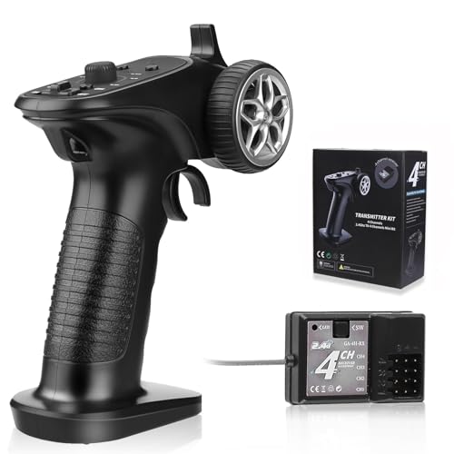 GoolRC GA-4H-TX RC Transmitter and Receiver, 2.4GHz Remote Controlle Transmitter with 4CH Receiver Combo for 1/8 1/10 1/16 1/32 RC Car Boat Plane...