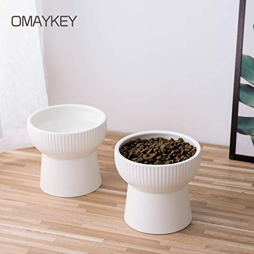 Ceramic Raised Cat Bowls, Elevated Cat Food And Water Bowls Set, 15 Oz Porcelain Stress Free Pet Feeder Bowl Dish For Cats And Small Dogs, Dishwasher And Microwave Safe, White, Set Of 2 #TOP5