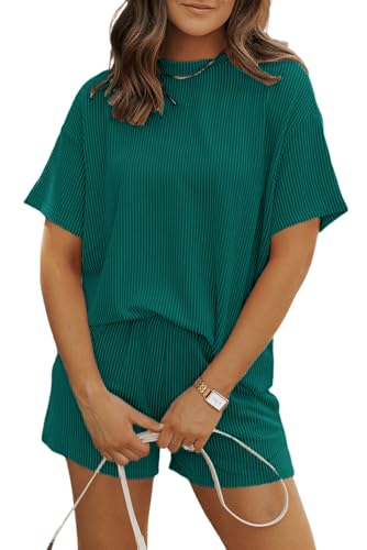 Image of Womens Pajama Sets 2 Piece Pjs Sleepwear Soft Comfy Short Sleeve Tops and Shorts Lounge Set Loungewear Outfit