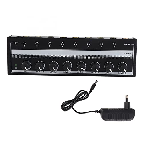 CHICIRIS Amplificador de Auriculares, Miniamplificador de Auriculares de Metal Amplificador de Auriculares Estéreo Portátil de 8 Canales de 100 a 240 V