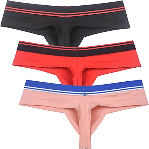 Men's Cotton Bikini Thong Cheeky Boxer Briefs Underwear Elastic Waistband Brazilian Bikini Briefs 3" Butt2