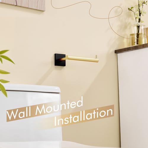 Image of KOKOSIRI Toilet Paper Holder Black with Gold Toilet Roll Holder Hold Mega Rolls Kitchen Bathroom Tissue Paper Dispenser Stainless Steel, B2005GDK