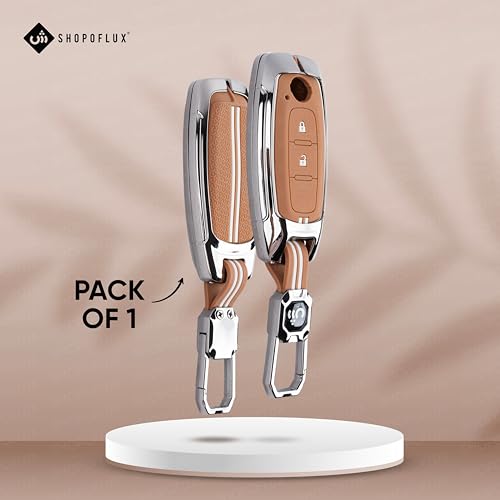 Image of SHOPOFLUX Metal Key Cover Compatible with Nissan Magnite 2 Button Smart Key (Metal Silicone Brown)
