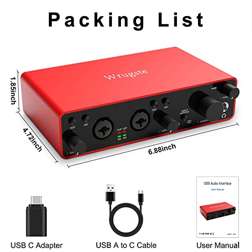 2I2 Audio Interface For Recording Podcasting And Streaming Ultra-Low Latency Plug&Play Noise-Free Xlr Audio Interface(24Bit/192Khz)+48V Phantom Power For Pc #TOP2