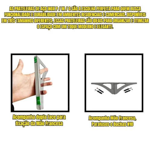 LAURINDOS, Prateleira Aço Inox Parede Decoração 57x21 M Multiuso 4und