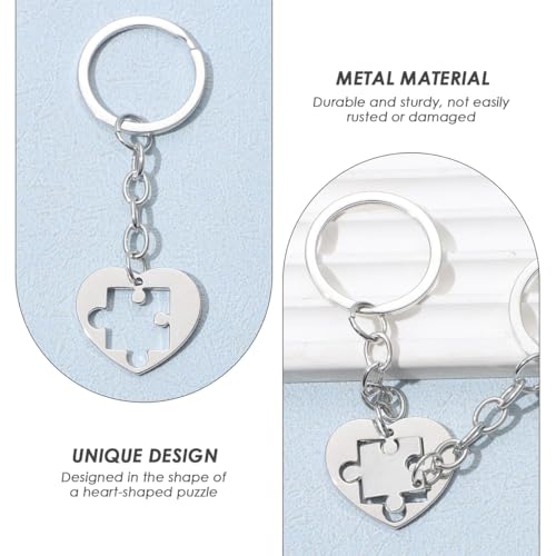 Image of 2PCS Couple Keychain, Romantic Gifts for Couples, Jigsaw Puzzle Matching Keychain with Display Card, Great Gifts for Couple, Valentine's Day Gifts for Him Her, Silver Keychain Accessories