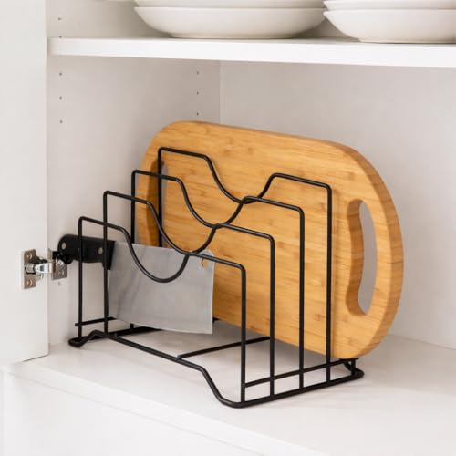 Image of Craftize MstoreBlack Iron 4-Slot Pan & Pot Organizer Rack - Heavy-Duty Cookware Stand for Lids, Chopping Boards & Dishes (9 x 7 x 8.5 Inches)