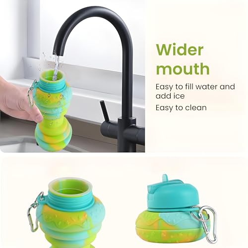 Image of Kuber Industries Pack of 2 Collapsible 600 ml Silicone Water Bottle With Flip Cap | Lightweight & Portable School Water Bottle - Ideal For Travel & Gym | Green