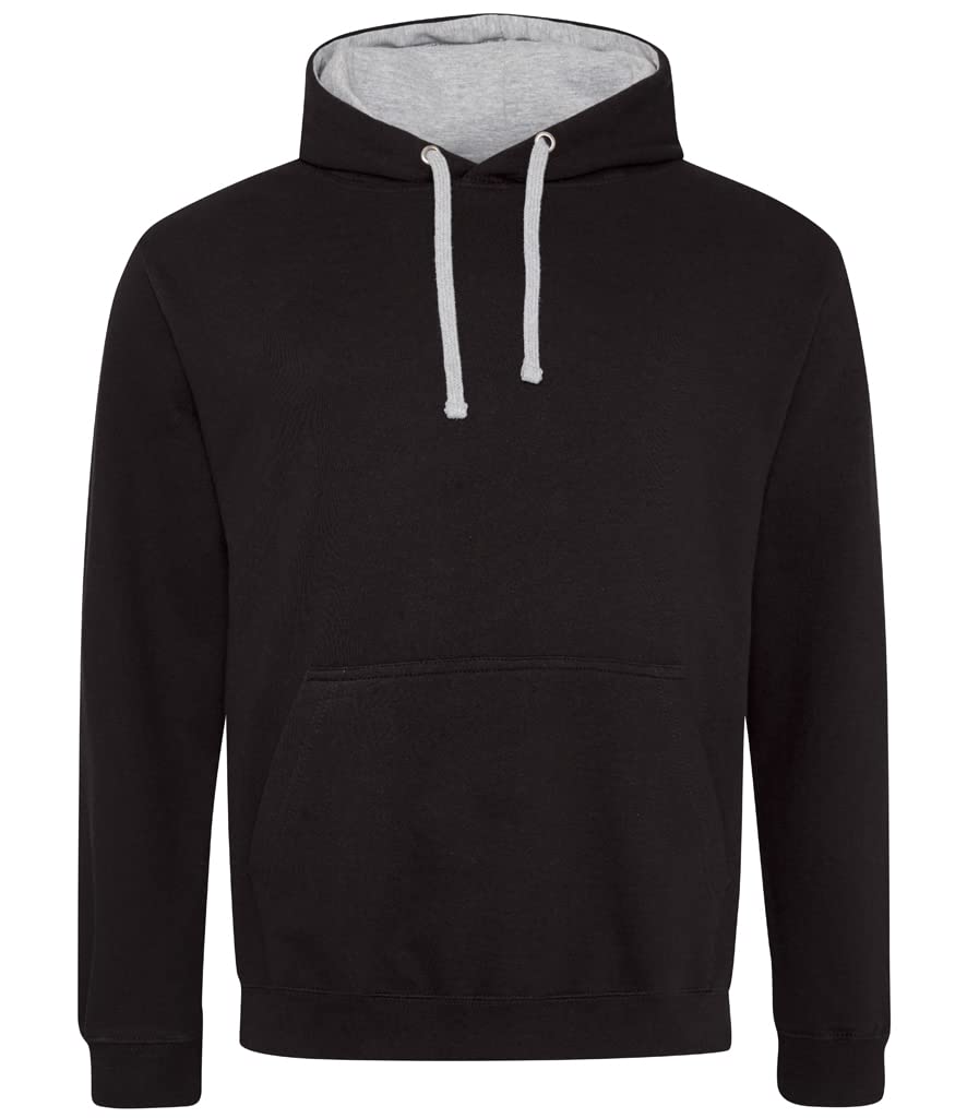 AWDis Men's Varsity Hoodie, Multicoloured (Jet Black/Heather Grey), Small