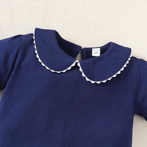 Image of 12M-14Y Toddler Baby Girls Peter Pan Collar Blouse Kids Girl Solid Color Puff Sleeve T-Shirts Casual Tee Tops