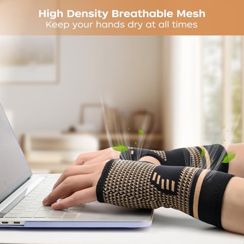 Zexhoor Wrist Support 1 Pair for Man and Women, Wrist Compression Brace for Carpal Tunnel, Tendonitis, Arthritis, Pain Relief, Wrist Sleeve with Copper Infused for Sports, M - Image 5