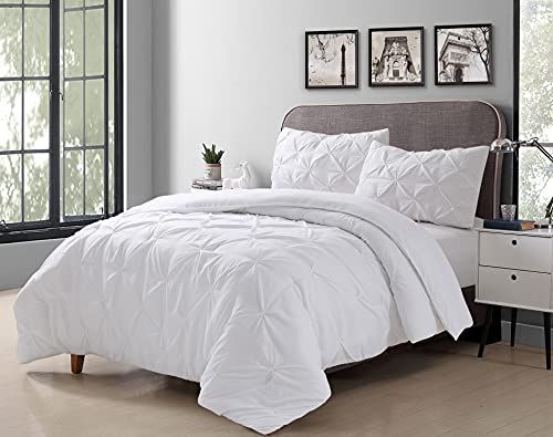 Cathay Home Bedding Set: Exquisite Pintuck Design Comfy And Cozy Ultra Soft Pinch Pleat 2-Piece Comforter & Sham Set -White, Twin #TOP1