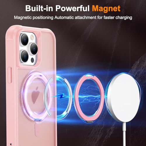 Image of Compatible with iPhone 15 Pro Max Case with Stand 6.7 inch,Pink | Matte Translucent Phone Case for iPhone 15 Pro Max,360 Magnetic Ring Stand,Compatible Mag-Safe,Military Grade Protection