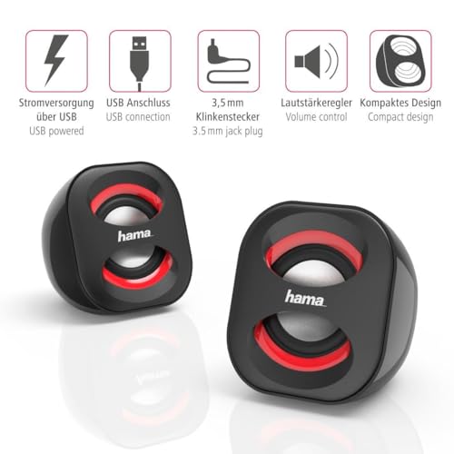 Hama Casse Sonic Mobil 183 Per Notebook, Rms 2X1.6W, Connessione Usb, Nero/Rosso - 6