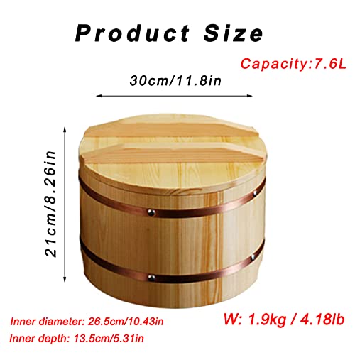 Wsha Sushi Wood Rice Bowl With 2Pcs Sushi Making Kit And Lid, Japanese Hangiri Sushi Rice Mixing Tub Copper Band For Sushi Oke Restaurant Rice Barrel,Large #TOP6