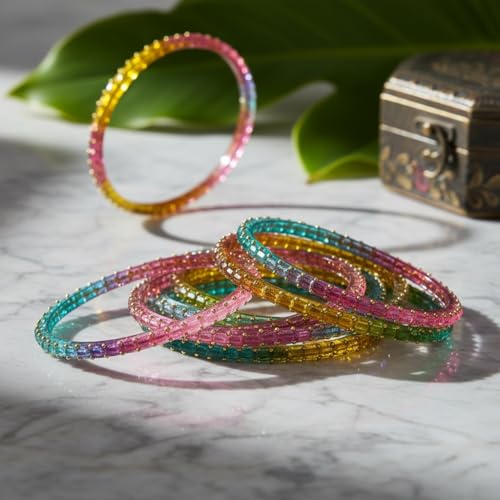 Image of SUNDRAM Raindrop Glass Bangles Set for Women & Girls, Transparent Crystal Kanch Ki Chudi for Wedding & Party, Set of 12