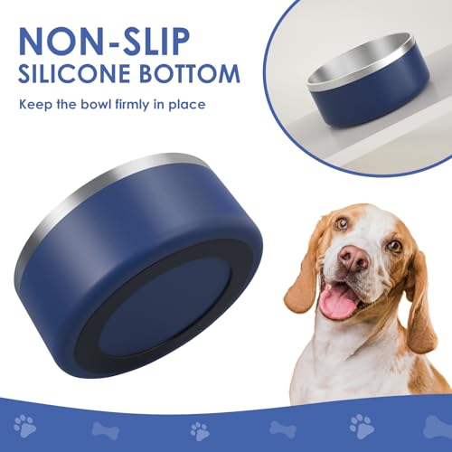 Image of Dog Bowl for Food and Water, 40 Oz Stainless Steel Pet Feeding Bowl, Durable Non-Skid Double Wall Insulated Heavy Duty with Rubber Bottom for Medium Large Sized Dogs Cats (40 Ounces /5 Cup, Blue)