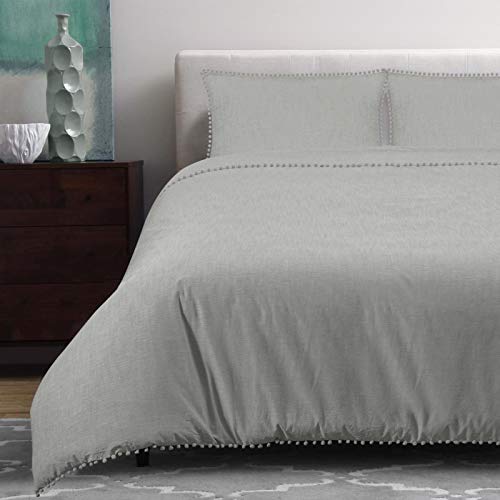 Nimsay Home Alice Pom-Pom 100% Coton Housse de Couette 200 x 200 cm avec Deux taies d'oreiller 50 x 75 cm - Argent Cover