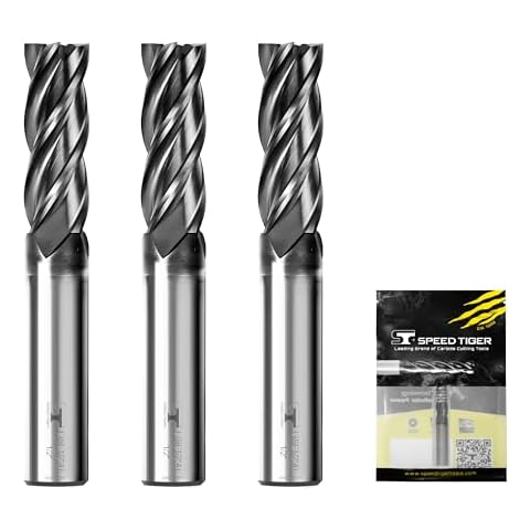 SPEED TIGER EISE 1/2" Carbide Square End Mill - 4 Flutes Milling Bits Set for Alloy Steels, Hardened Steels, Aluminum, Copper, Cast Iron, HRC 50 Deg AlTiN Coating, CNC Router Bits (3pcs) Cover